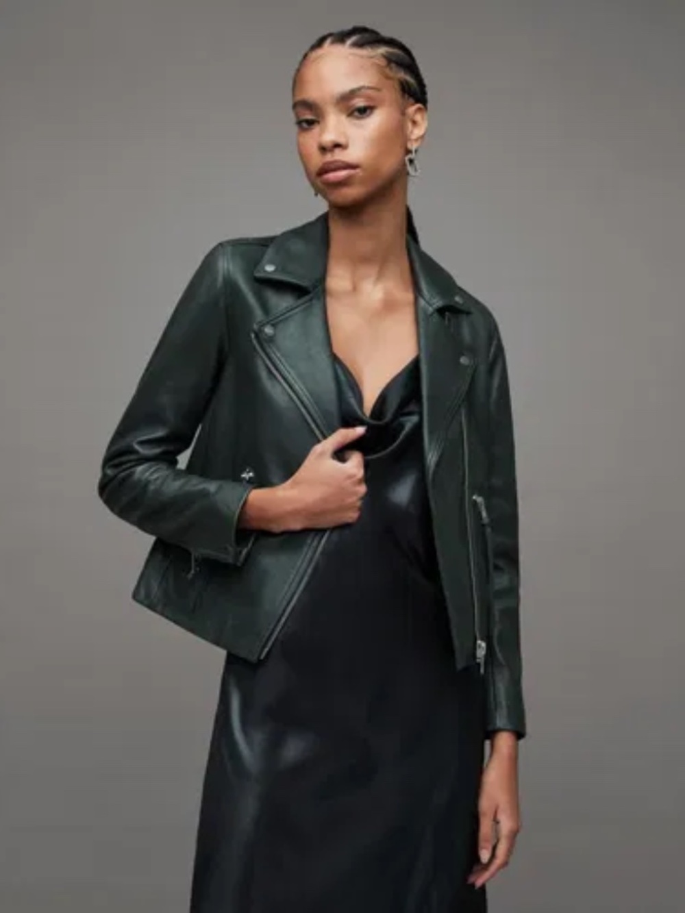 NWT ALLSAINTS Dalby Forest Green Leather Jacket UK 10 US 6